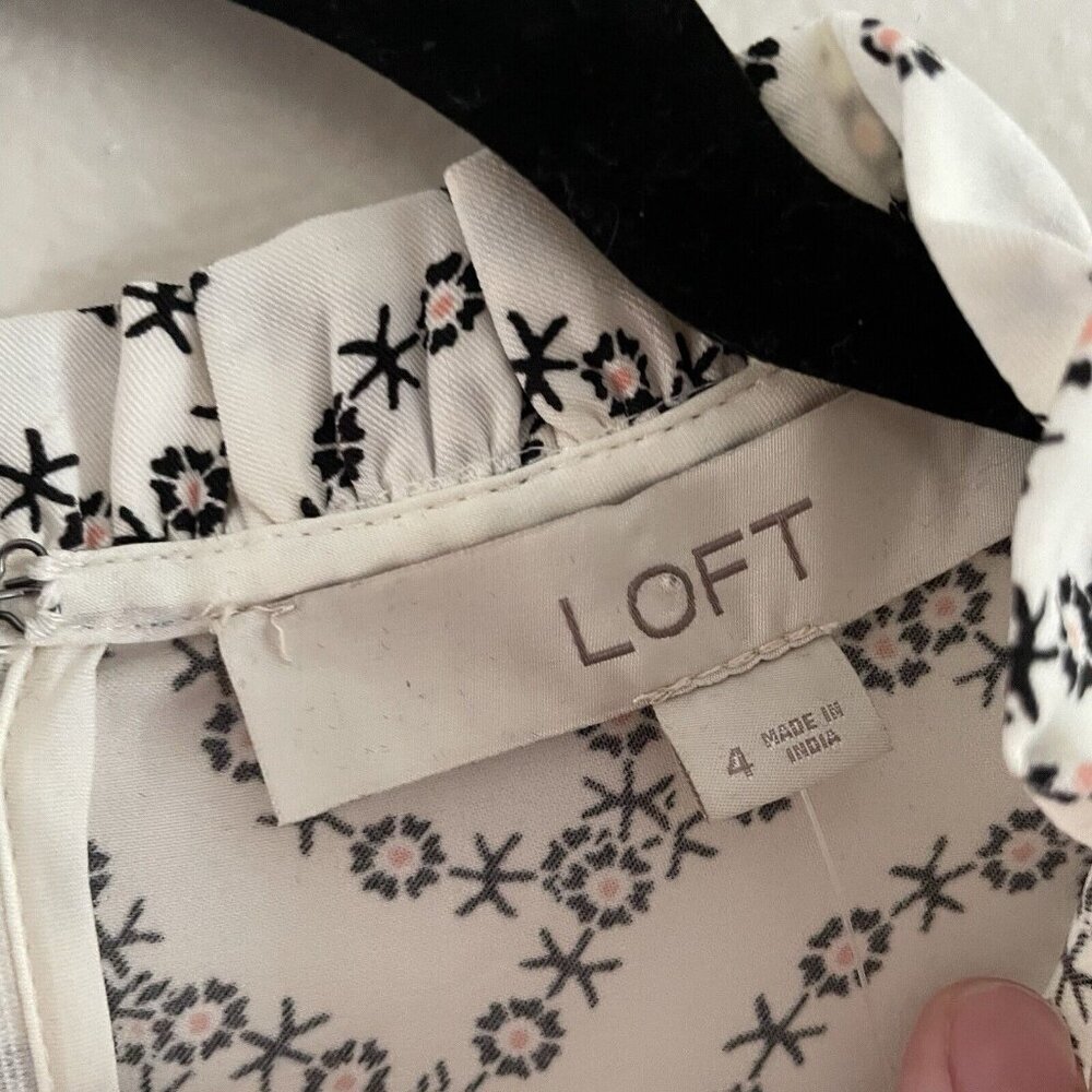 LOFT Black and White Patterned Long Sleeve Dress - Picture 9 of 13